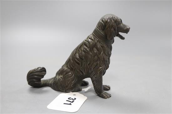 A Victorian bronze dog with spring loaded hinged jaw, H.10.5cm